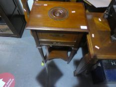 Wooden tall sewing box with decorative top and drawer to front