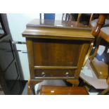 Vintage mahogany sewing table with lift lid and single drawer and a single bedroom chair