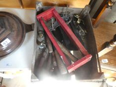 Small wooden crate of wooden handled furniture etc