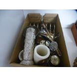A small box of silver plate and sundry