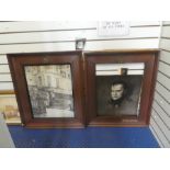 2 Antique oak frames with applied crests, one with plaque 'Napoleon Leaving Fountainer 'L'Eau and th