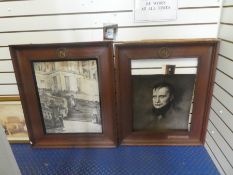 2 Antique oak frames with applied crests, one with plaque 'Napoleon Leaving Fountainer 'L'Eau and th