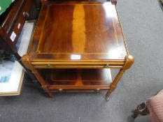 A pair of Yew wood two tier bedside tables