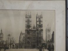 2 Framed pencil signed etchings, one depicting a Catherdral