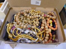 Two boxes of mixed modern costume jewellery, bead necklaces, compact et