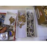 Mixed costume jewellery including dress rings, silver brooch, padlock bracelet etc