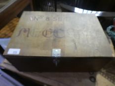 Vintage wooden Meccano chest containing vintage Meccano