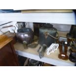 Collectables to include Barometer, wall clocks, mantle clocks, copper kettles, cauldron on stand, oi