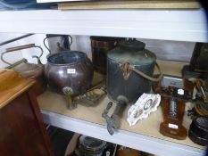 Collectables to include Barometer, wall clocks, mantle clocks, copper kettles, cauldron on stand, oi