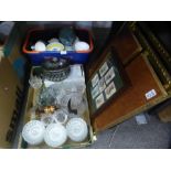 Two crates of mixed china and glassware including Royal Doulton tea ware, studio pottery, pictures,