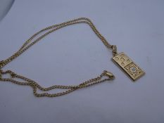 9ct yellow gold neckchain hung with a 1/4 ounce pendant in the form of a bullion bar inset with a wh