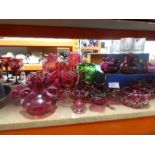 Quantity of mainly red glass vases, glasses etc incl. Dartington