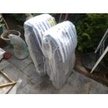 Two new garden chairs with blue and white strip cushions