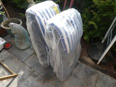 Two new garden chairs with blue and white strip cushions