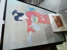 A print of Japanese Geisha girl and sundry pictures