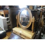 Waxed pine circular dressing table mirror with two drawers