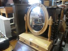 Waxed pine circular dressing table mirror with two drawers