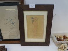 A vintage oak framed sketch of female nude and another