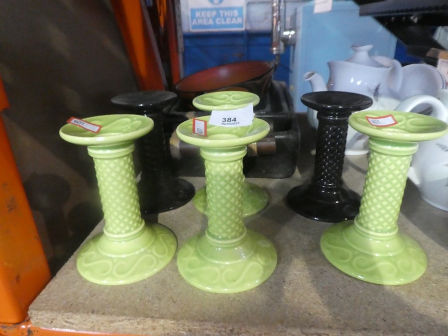 6 Painted pillar candle holders and wooden serving bowls - Image 4 of 4
