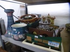 Two boxes of collectables to include barometers, clocks, vintage telephone, Jersey pottery and a mir