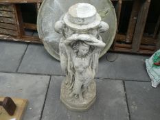 Large stone effect bird bath depicting a semi clad lady A/F