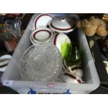 2 Boxes of mixed ceramics and glassware incl. Crown Ducal dinnerware Indian figure etc