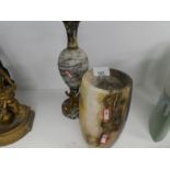 Marble table lamp with carp mounted base and similar marble vase