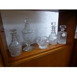 Four crystal decanters and a signed posy bowl