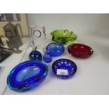 Mdina glass paperweight and other coloured glassware