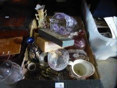 A box of mainly glassware, vases, cutlery etc