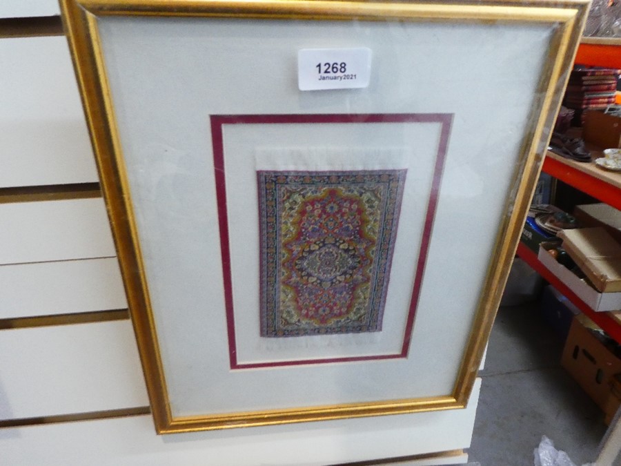 Two framed miniature Persian silk rugs - Image 3 of 6