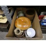 3 Boxes of mixed china incl. stoneware, Masons dinnerware, teaware etc