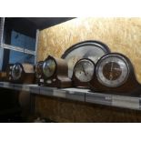 5 1930s oak cased mantle clocks to incl. Smiths, Emfield etc and small slide drawers