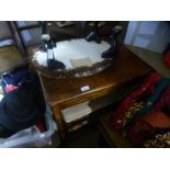 Wooden hall table, tapestry stool, etc