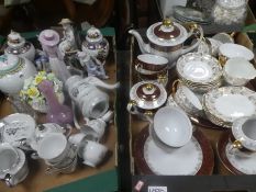 Three boxes of mixed china to include Oriental ginger jars, gilt tea sets etc