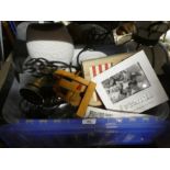 Box of mixed items to incl. light fitting, train bookends, frames etc