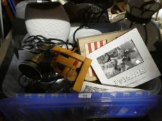 Box of mixed items to incl. light fitting, train bookends, frames etc