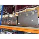 Vintage bamboo bound travel trunk and another