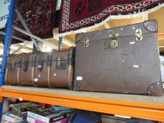 Vintage bamboo bound travel trunk and another