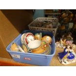 Box of vintage dolls house furniture and 2 boxes of miniature teaware etc