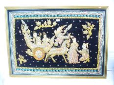 Rectangular framed Oriental silk wall hanging