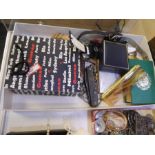 A boxed Guess watch, other wristwatches, costume jewellery, pen knives etc