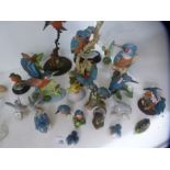 A quantity of model birds, mainly Kingfishers, including country artists examples