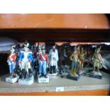 Quantity of 19th Century and later porcelain figures of Military Personnel and collection marble bas