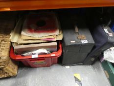 Crate of LPs and two cases etc