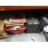 Crate of LPs and two cases etc