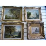 4 Decorative gilt framed pictures depicting countryside scenes signed