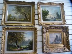 4 Decorative gilt framed pictures depicting countryside scenes signed