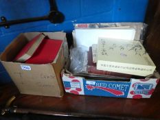 Crate of ephemera incl. books, magazines, newspaper etc box of books, umberella and walking stick