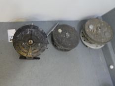 Of fishing interest; three vintage fishing reel including a Grice and Young Ltd example